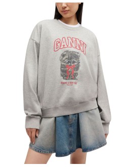 ganni sudadera mujer isoli crewneck margot kitty print - a1060016 920