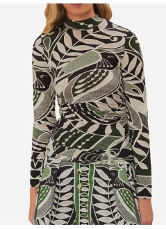 farm rio blusa mujer lace nature black jersey blouse - 329045 25058