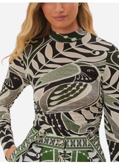 farm rio blusa mujer lace nature black jersey blouse - 329045 25058