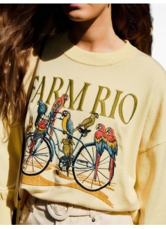 farm rio sudadera mujer birds bicycle embroidery sweater - 358961 l0032