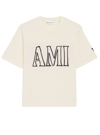 ami t-shirt manboxy fit short sleeves teeshirt with ami paris print at fro - uts380726 136