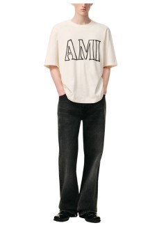 ami t-shirt manboxy fit short sleeves teeshirt with ami paris print at fro - uts380726 136