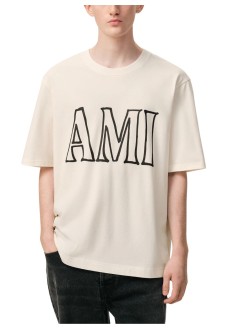 ami t-shirt manboxy fit short sleeves teeshirt with ami paris print at fro - uts380726 136