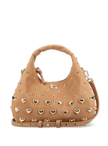 ganni handbag mujer hobo mini heart stud recycled suede pelinova - b2070029 zzq 2
