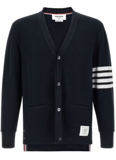 thom browne punto hombre long sleeve v neck cardigan in textured pique w/ eng 4 bar - mjt554aj0248 415
