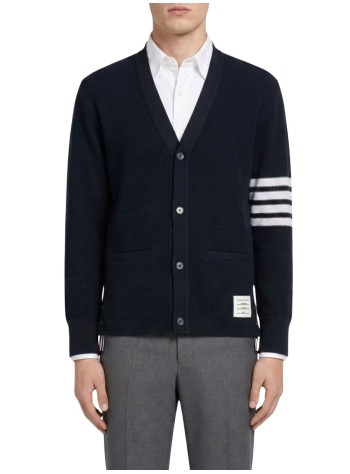 thom browne punto hombre long sleeve v neck cardigan in textured pique w/ eng 4 bar - mjt554aj0248 415 2