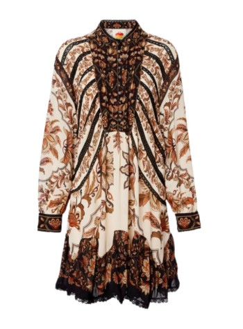farm rio dress womanmajestic garden sand lace long sleeves mini dress - 343974 26069