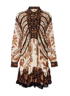 farm rio vestido mujer majestic garden sand lace long sleeves mini dress - 343974 26069