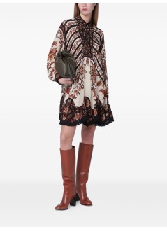 farm rio vestido mujer majestic garden sand lace long sleeves mini dress - 343974 26069
