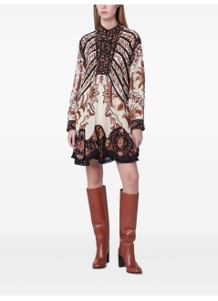 farm rio vestido mujer majestic garden sand lace long sleeves mini dress - 343974 26069