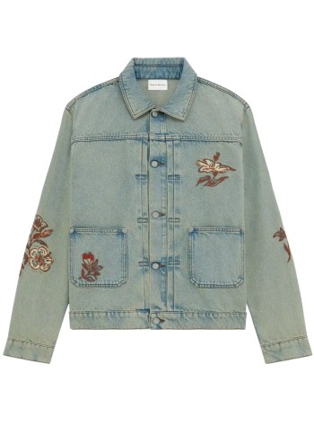 drôle de monsieur outerwear manveste denim dusty brodée fleurs - kjt271co123dus dusty