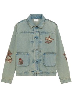 drôle de monsieur outerwear manveste denim dusty brodée fleurs - kjt271co123dus dusty