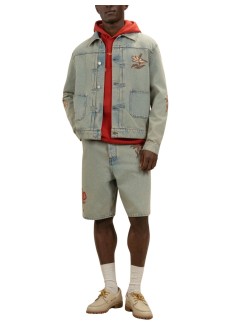 drôle de monsieur outerwear manveste denim dusty brodée fleurs - kjt271co123dus dusty