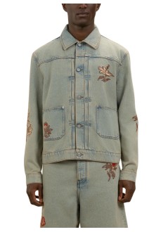 drôle de monsieur outerwear manveste denim dusty brodée fleurs - kjt271co123dus dusty