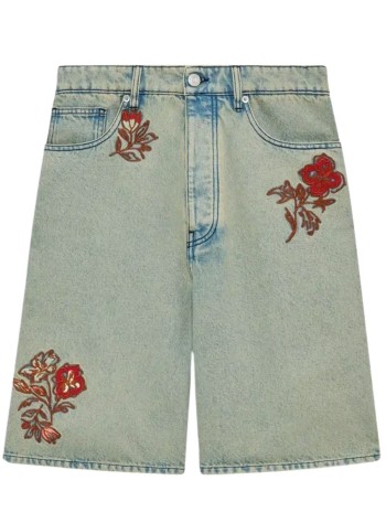 drôle de monsieur short pant manshort jean dusty brodé fleurs - kbs147co123dus dusty