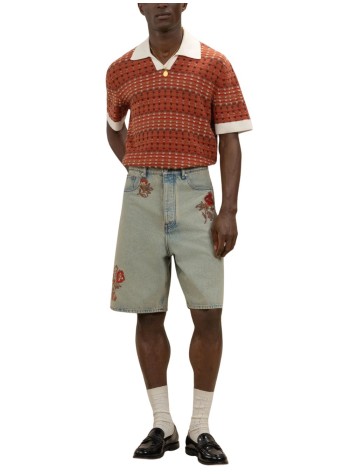 drôle de monsieur short pant manshort jean dusty brodé fleurs - kbs147co123dus dusty 2