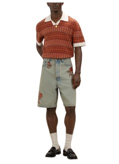 drôle de monsieur pantalon corto hombre short jean dusty brodé fleurs - kbs147co123dus dusty