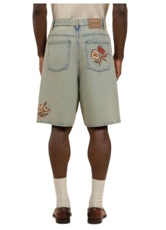 drôle de monsieur pantalon corto hombre short jean dusty brodé fleurs - kbs147co123dus dusty