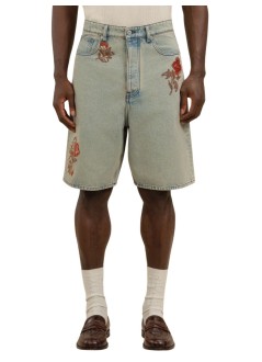 drôle de monsieur pantalon corto hombre short jean dusty brodé fleurs - kbs147co123dus dusty