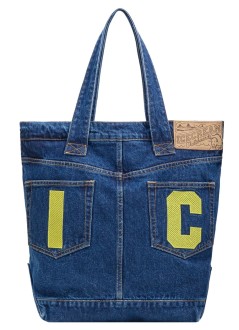 icecream tote manrunning dog denim tote bag - ic26157 indigo