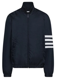 thom browne outerwear hombre zip front raglan track jacket w/ 4 bar in shiny ripstop - mju583cf1095 415