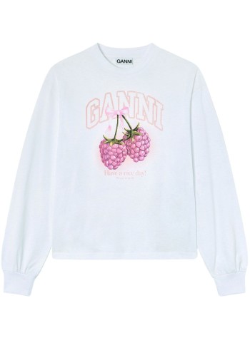 ganni top womanbasic cotton jersey longsleeve raspberry - a1050141 151