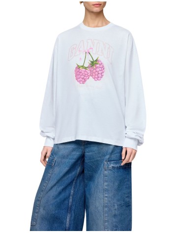 ganni top womanbasic cotton jersey longsleeve raspberry - a1050141 151 2