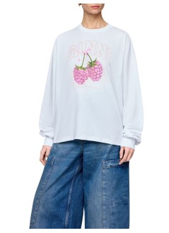 ganni top mujer basic cotton jersey longsleeve raspberry - a1050141 151