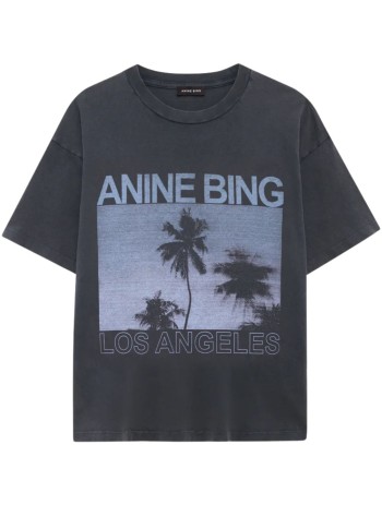 anine bing top womancade tee palms - a0812162wbl1 washed black