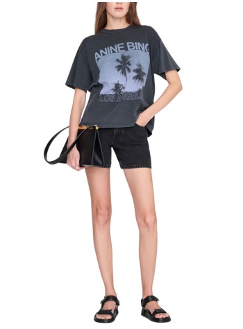 anine bing top womancade tee palms - a0812162wbl1 washed black 2