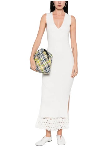 ganni dress womanfine cotton rib crochet v-neck dress - a1030474 135 2