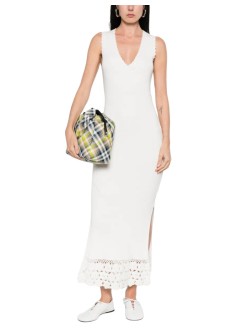 ganni dress womanfine cotton rib crochet v-neck dress - a1030474 135