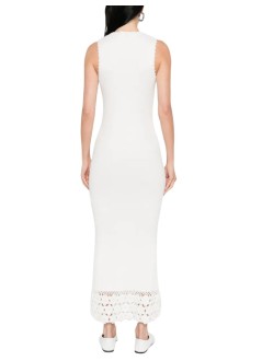 ganni dress womanfine cotton rib crochet v-neck dress - a1030474 135