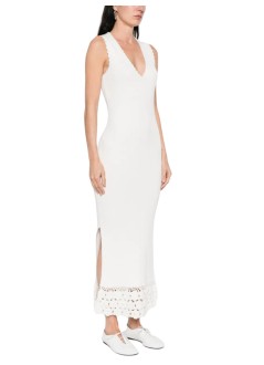 ganni dress womanfine cotton rib crochet v-neck dress - a1030474 135