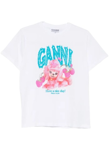 ganni top womanbasic cotton jersey t-shirt pink dog - a1050142 151