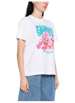 ganni top womanbasic cotton jersey t-shirt pink dog - a1050142 151