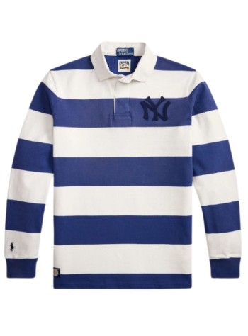 polo ralph lauren polo manknit-rugby-pullover - 710b14462002 annapolis blue deck wash white