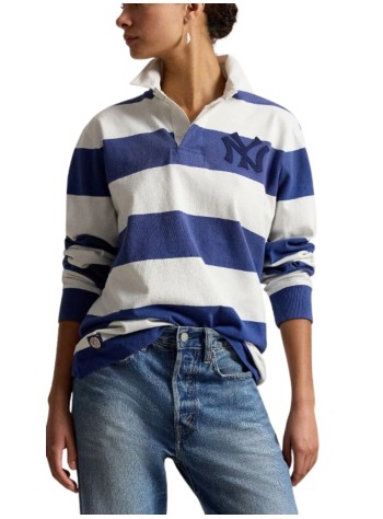 polo ralph lauren polo manknit-rugby-pullover - 710b14462002 annapolis blue deck wash white 2