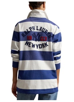polo ralph lauren polo manknit-rugby-pullover - 710b14462002 annapolis blue deck wash white