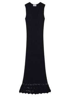 ganni vestido mujer fine cotton rib crochet v-neck dress - a1030474 099