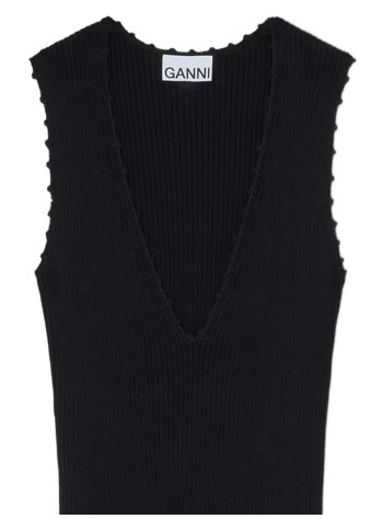 ganni vestido mujer fine cotton rib crochet v-neck dress - a1030474 099 2