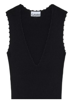 ganni vestido mujer fine cotton rib crochet v-neck dress - a1030474 099