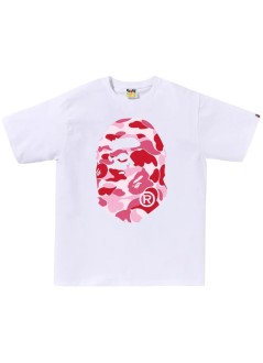 bape t-shirt manabc camo big ape head tee m - 1l80110006 white x pink