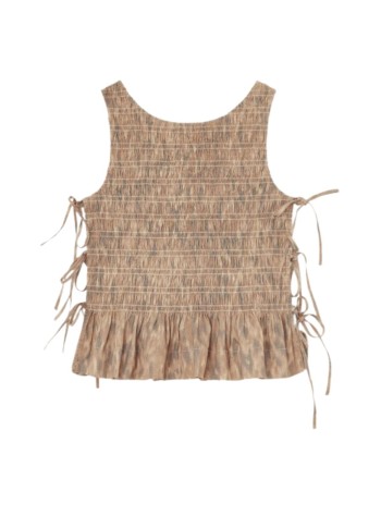 ganni top womanprinted stretch cotton smocked tie string top - a1040271 zzt