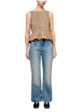 ganni top womanprinted stretch cotton smocked tie string top - a1040271 zzt 2
