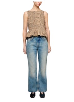 ganni top mujer printed stretch cotton smocked tie string top - a1040271 zzt