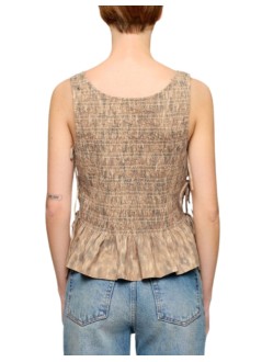 ganni top mujer printed stretch cotton smocked tie string top - a1040271 zzt