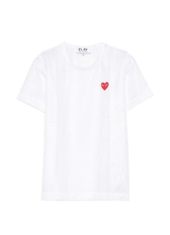 comme des garçons play t-shirt mant-shirt red emblem: mesh red heart - axt351051 white