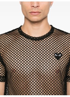 comme des garçons play t-shirt mant-shirt red emblem: mesh black heart - axt352051 black