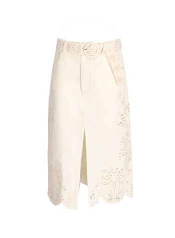 farm rio skirt womanbeige twill midi skirt with geometric richelieu - 358031 l0001